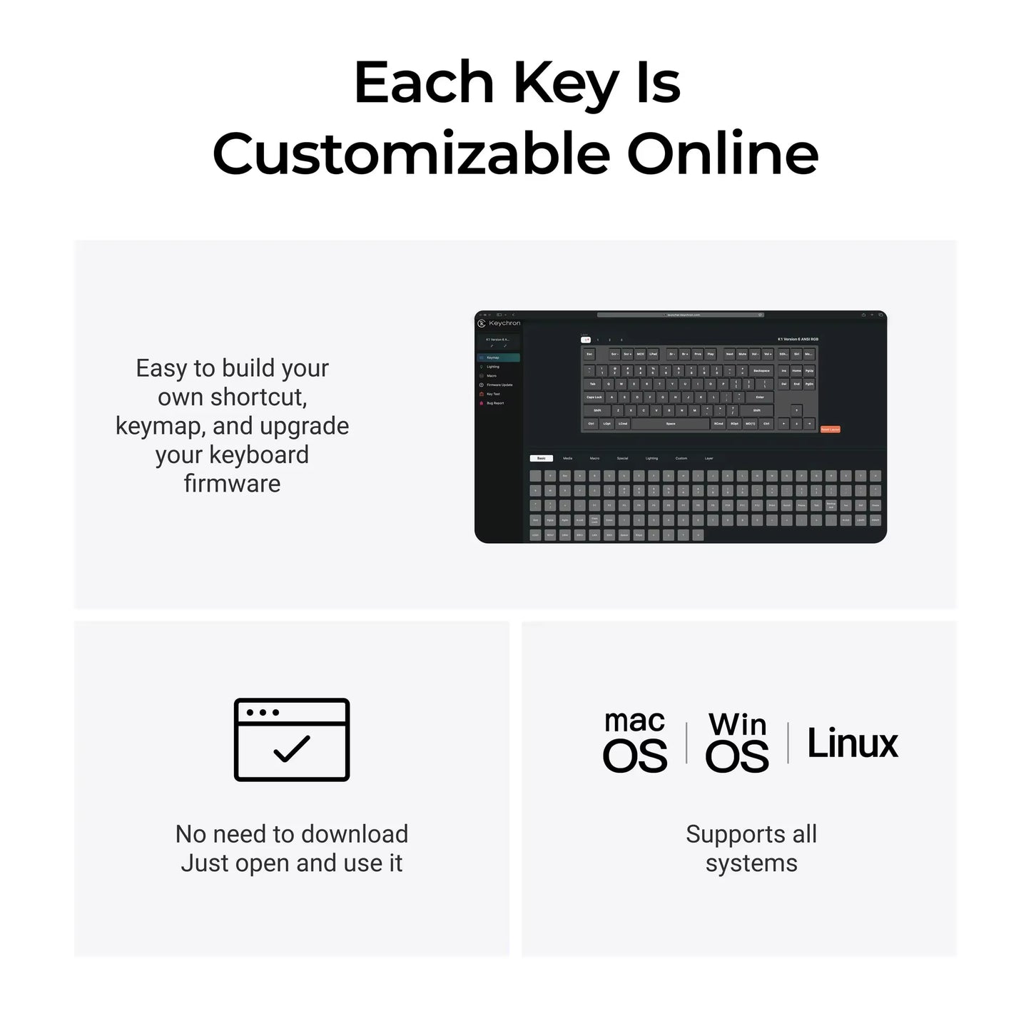 K1 Version 6 QMK Wireless Custom Mechanical Keyboard Low Profile Switch Ultra Slim Double-Shot PBT Keycap